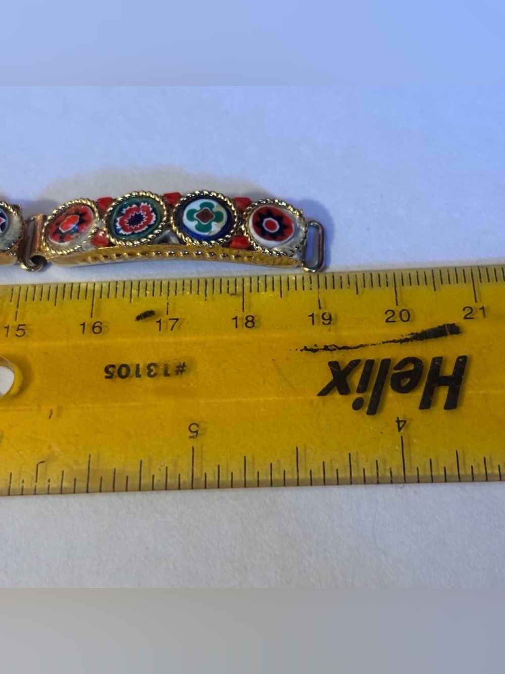 VTG Mid Century Italian Micro Mosaic Bracelet Gold Tone Multicolor Floral 19 cm - Picture 7 of 7